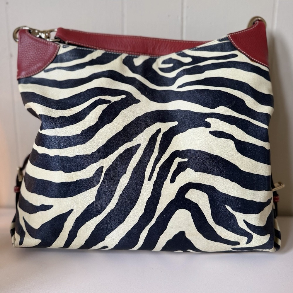 Dooney & Bourke VTG Y2K Zebra Print Leather Slouchy Hobo Bag (L) Purse Designer - Picture 2 of 13